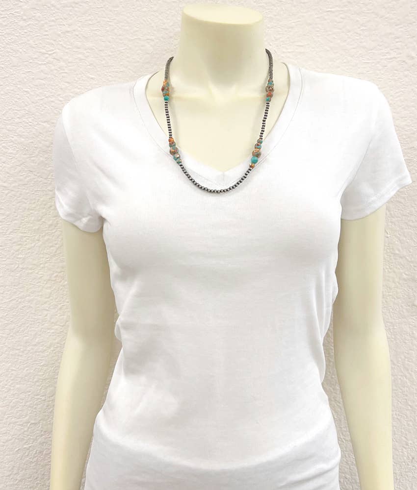 739548, Handmade 21" Clustered Navajo Gemstone Necklace