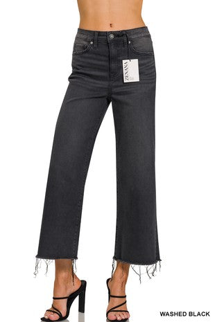 Black Raw Hem Crop Jeans