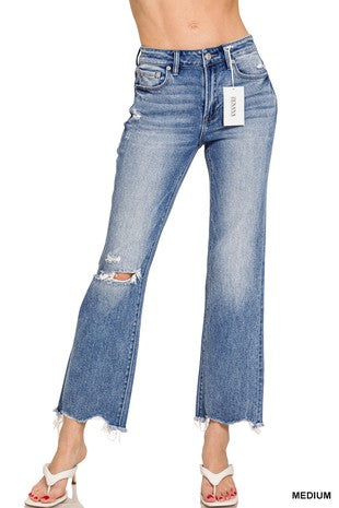 Distressed Raw Hem Cropped Jean