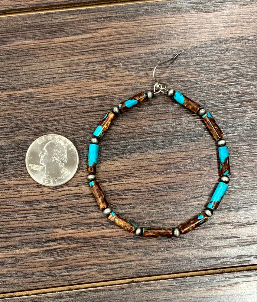 722809, Handmade Cylindrical Gemstone Hoop Earrings