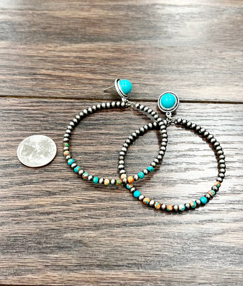 723811, Handmade Navajo Gemstone Hoop Post Earrings
