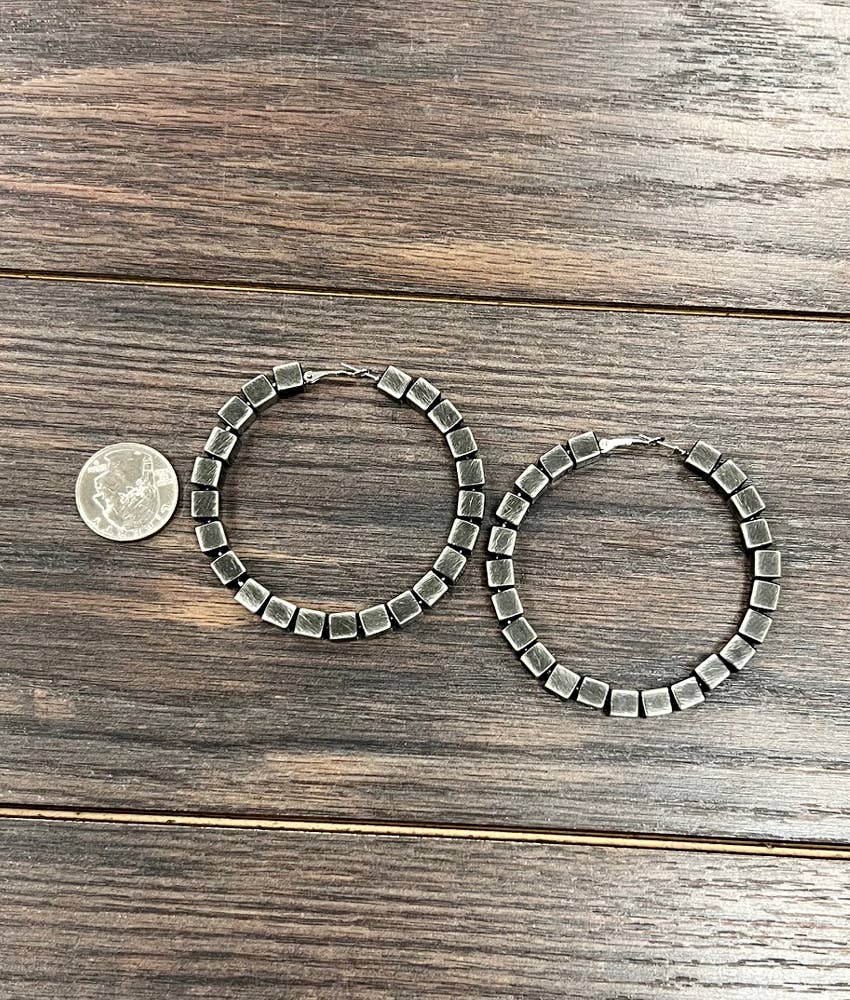 726188, Handmade 6mm Square Navajo Bead Hoop Earrings