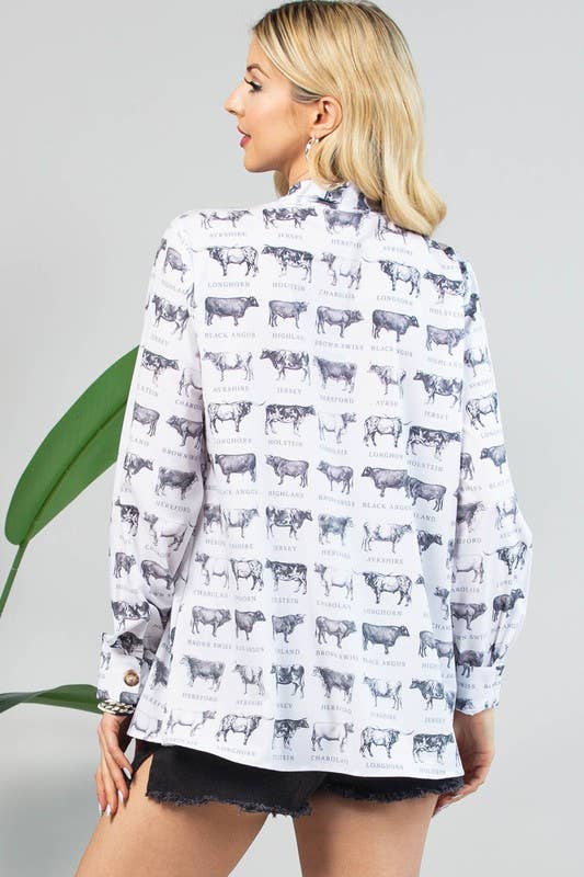 HERD PRINT KNOTTED FRONT TIE WOVEN TOP