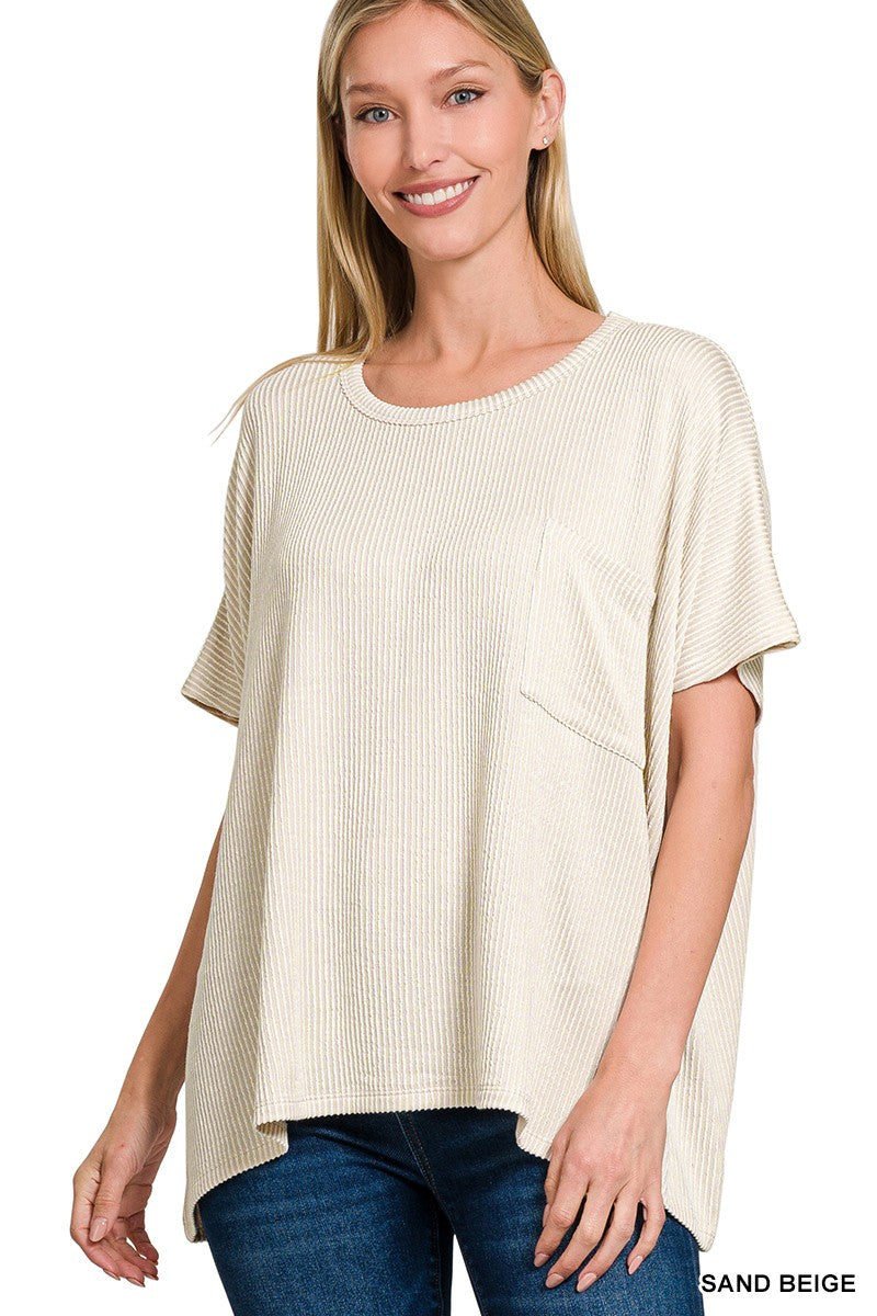 Corded Rib Oversized Short Sleeve Top