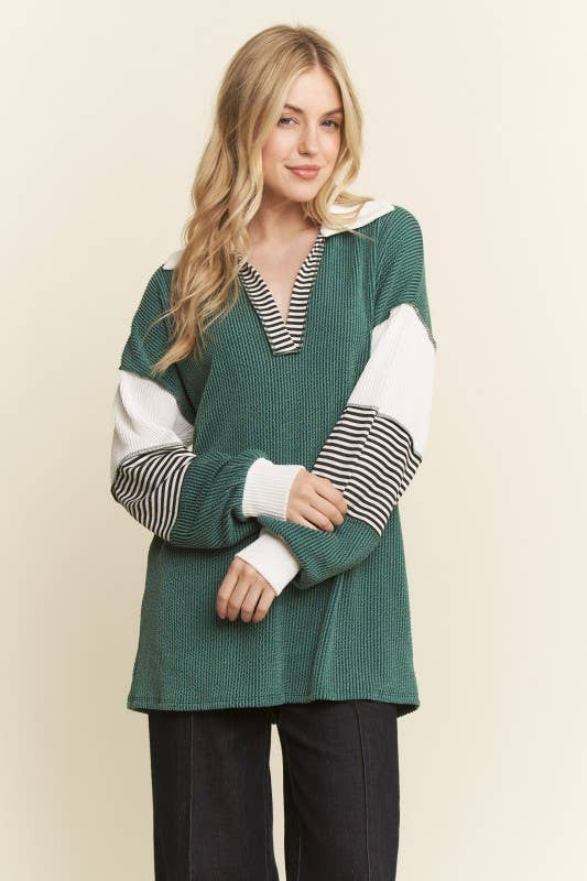 COLOR BLOCK COLLAR URBAN RIB TOP