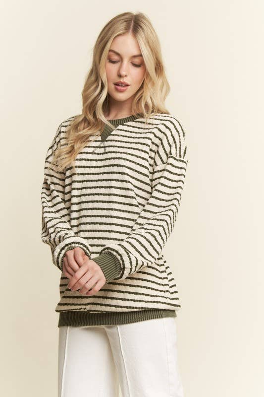 LONG SLEEVE STRIPE JACQUARD PRINT TOP