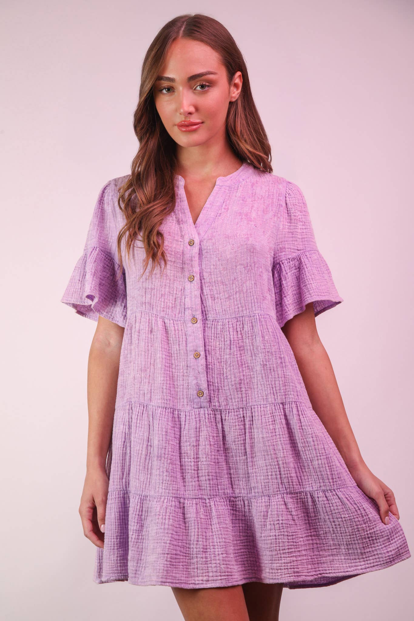 Mineral Washed Baby Bell Sleeve Woven Mini Dress