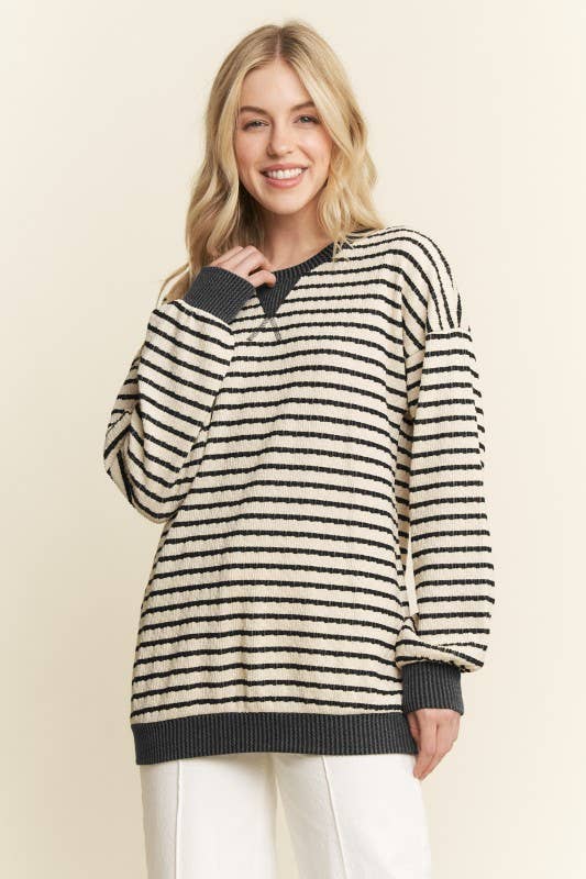 LONG SLEEVE STRIPE JACQUARD PRINT TOP