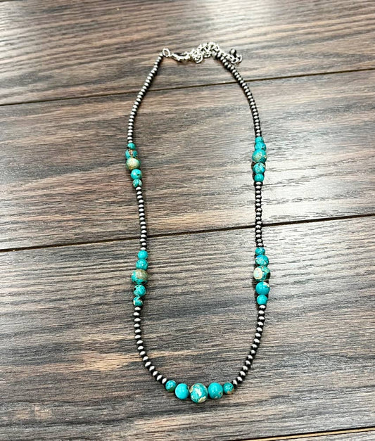 739573, Handmade 22" Clustered Navajo Gemstone Necklace
