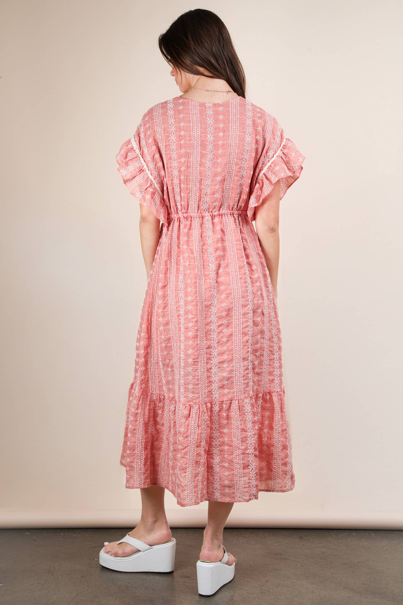 Embroidered Boho Ruffled Midi Dress