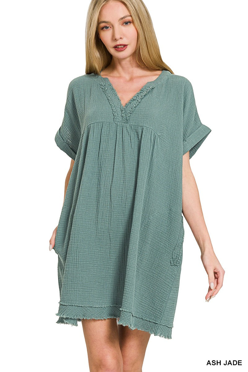 Double Gauze Rolled Sleeve Dress