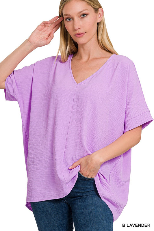 Woven Airflow V-Neck Dolman Short Sleeve Top