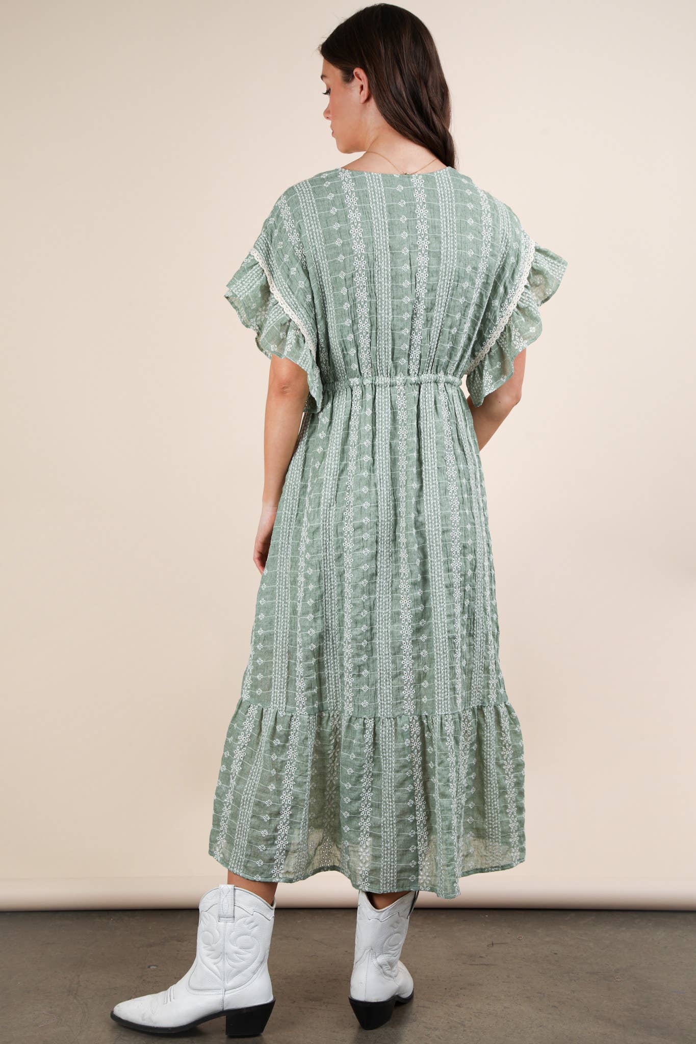 Embroidered Boho Ruffled Midi Dress