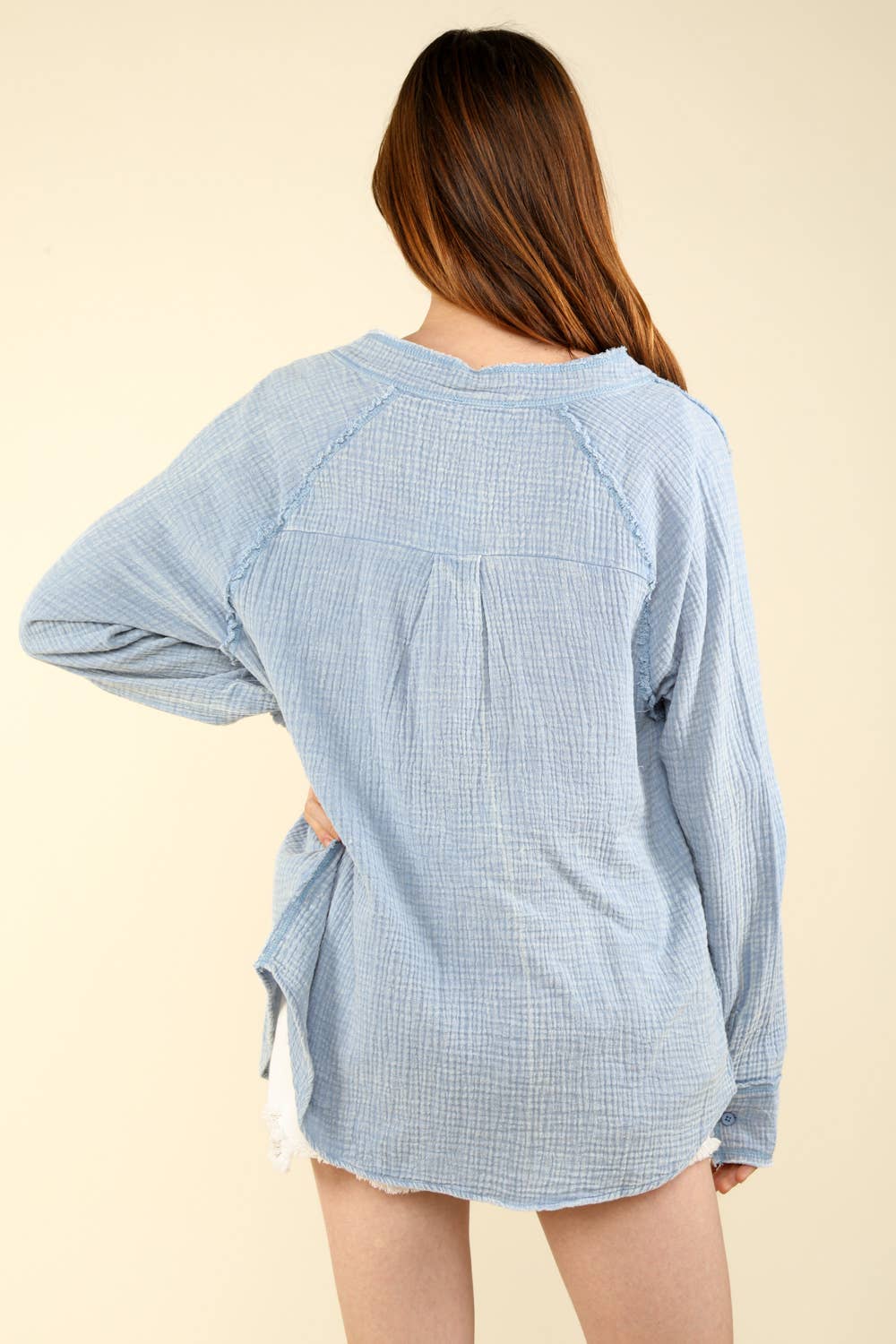 Oversized Washed Woven Crinkled Gauze Shirt Top