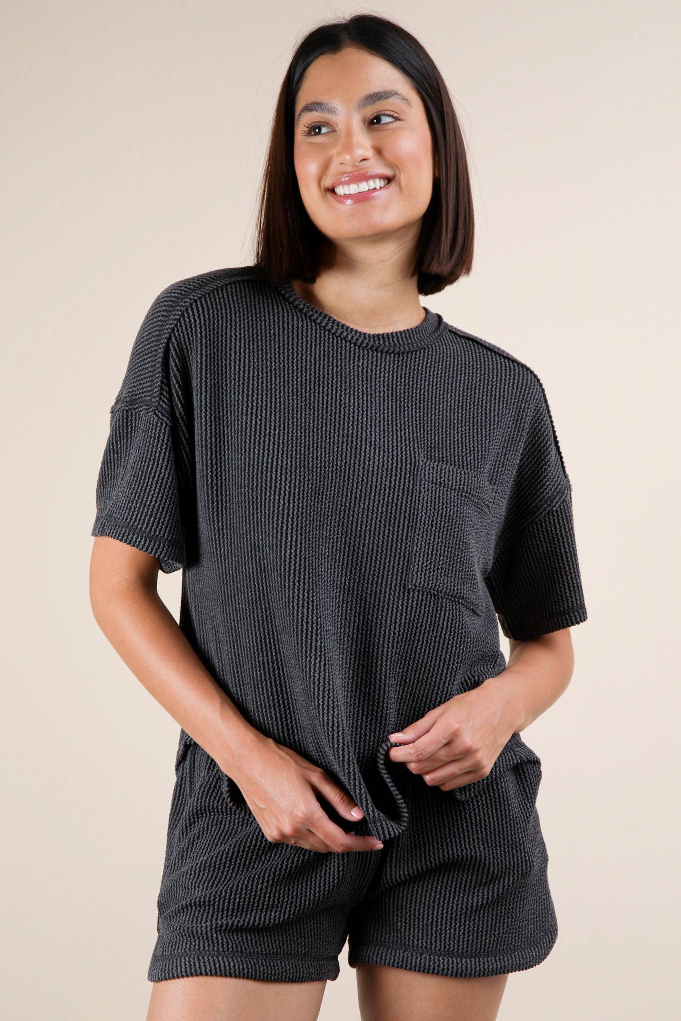 Oversized Two Tone Double Knit Top & Shorts
