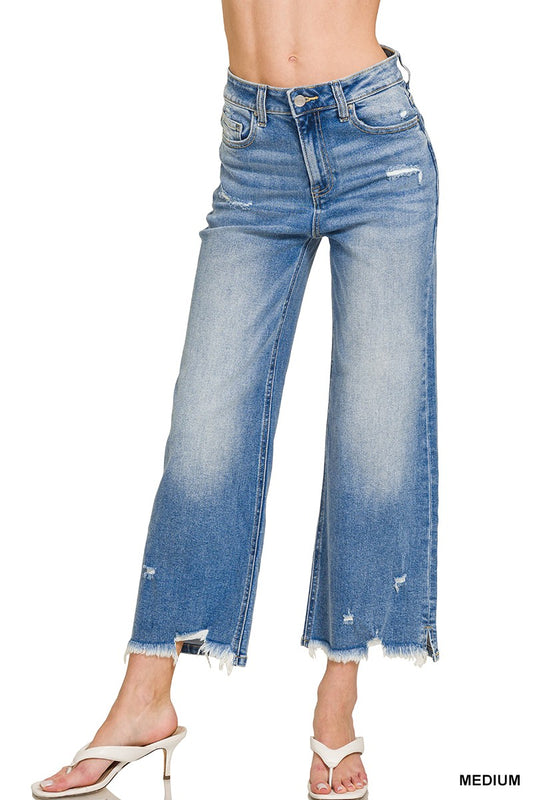 DISTRESSED RAW HEM DENIM PANTS 2
