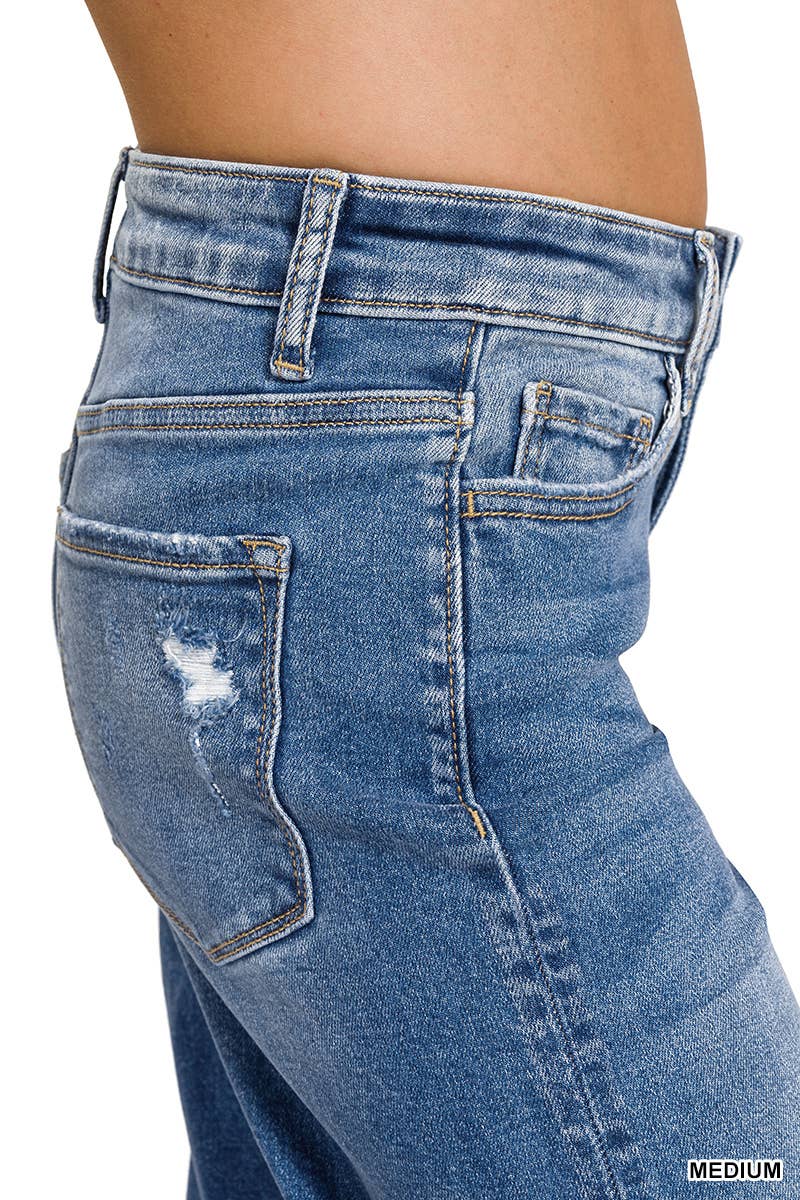 High Waist Straight Leg Medium Wash Denim Pants