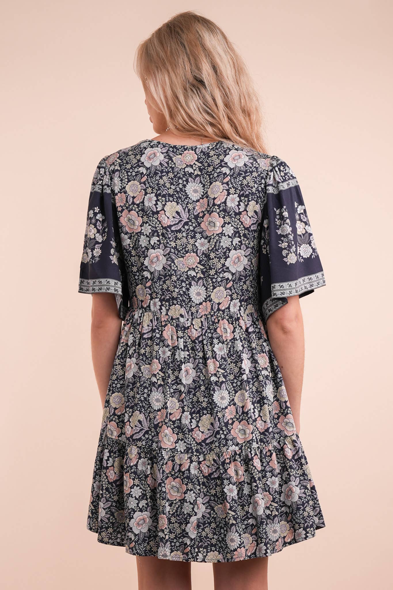 Shirring Detail Printed Woven Mini Dress