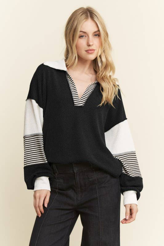 COLOR BLOCK COLLAR URBAN RIB TOP