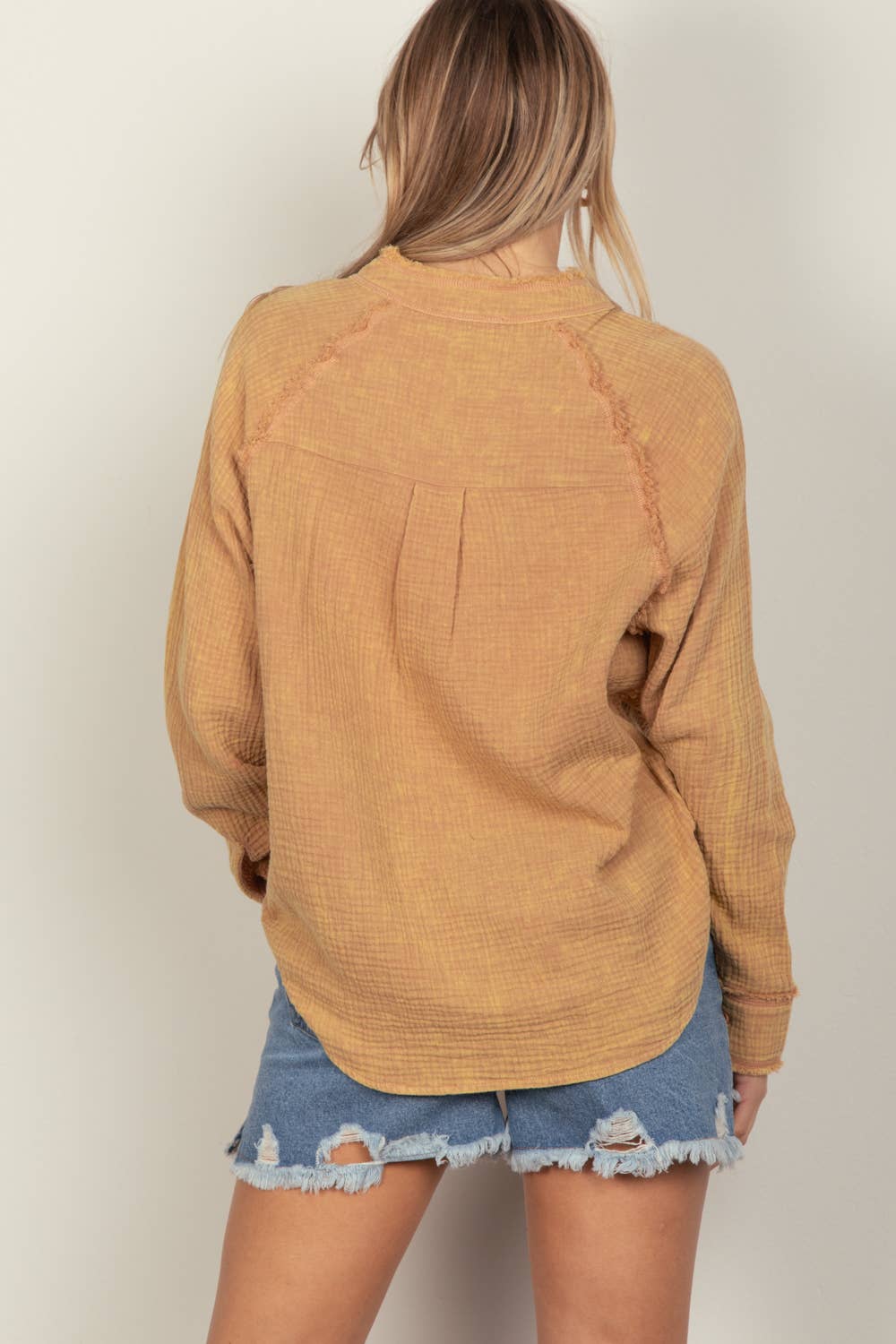 Oversized Washed Woven Crinkled Gauze Shirt Top
