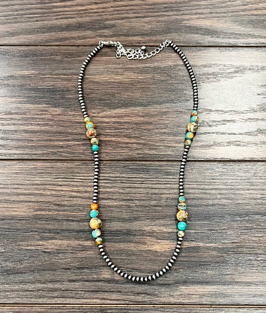 739548, Handmade 21" Clustered Navajo Gemstone Necklace