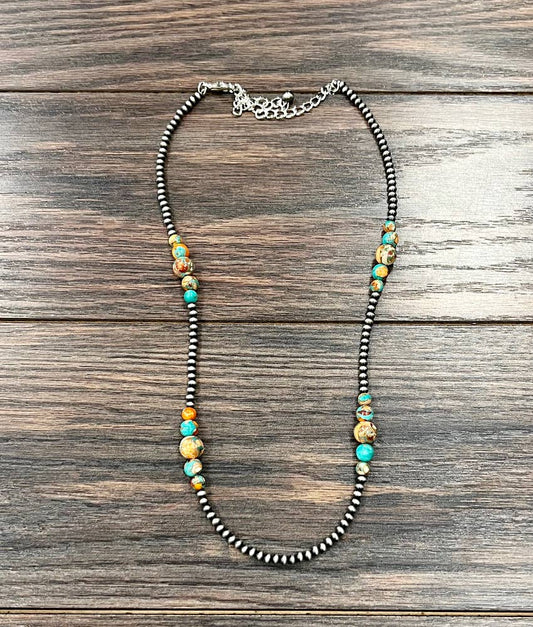 739548, Handmade 21" Clustered Navajo Gemstone Necklace