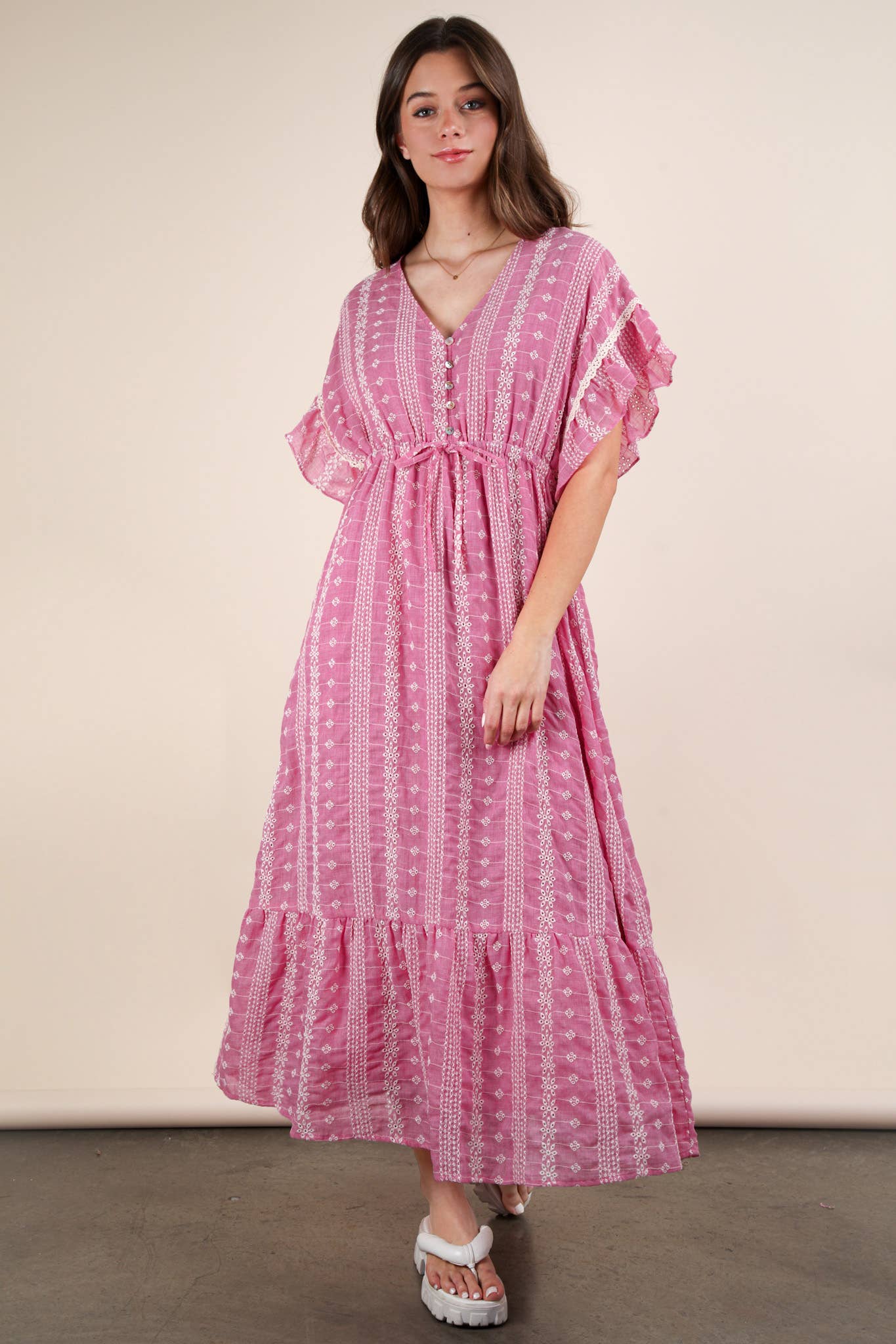 Embroidered Boho Ruffled Midi Dress