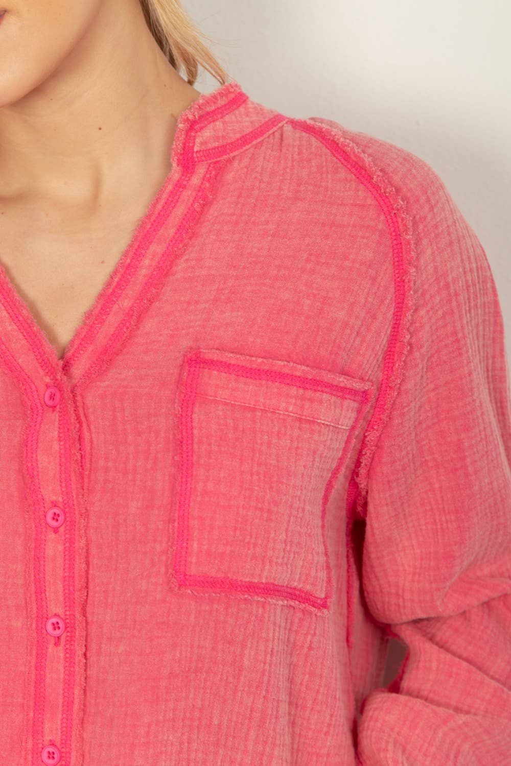 Oversized Washed Woven Crinkled Gauze Shirt Top