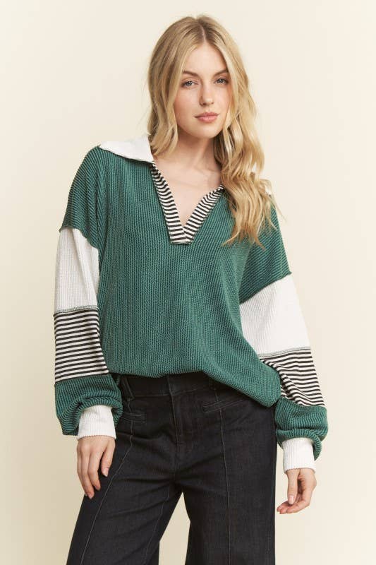 COLOR BLOCK COLLAR URBAN RIB TOP