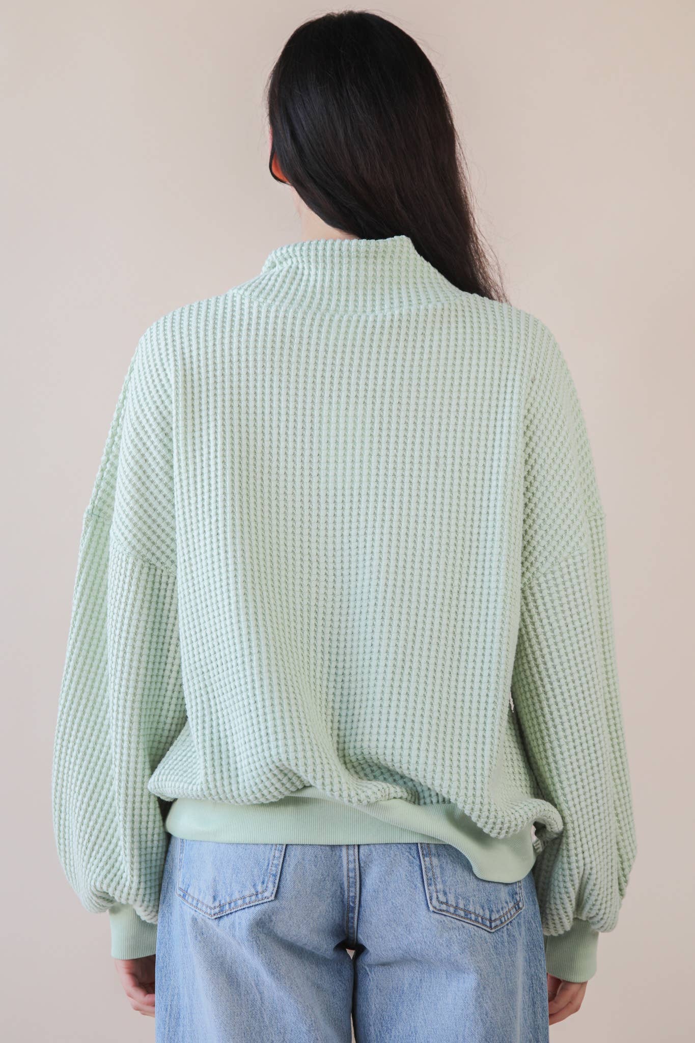 Oversized Half Button Down Casual Waffle Knit Top