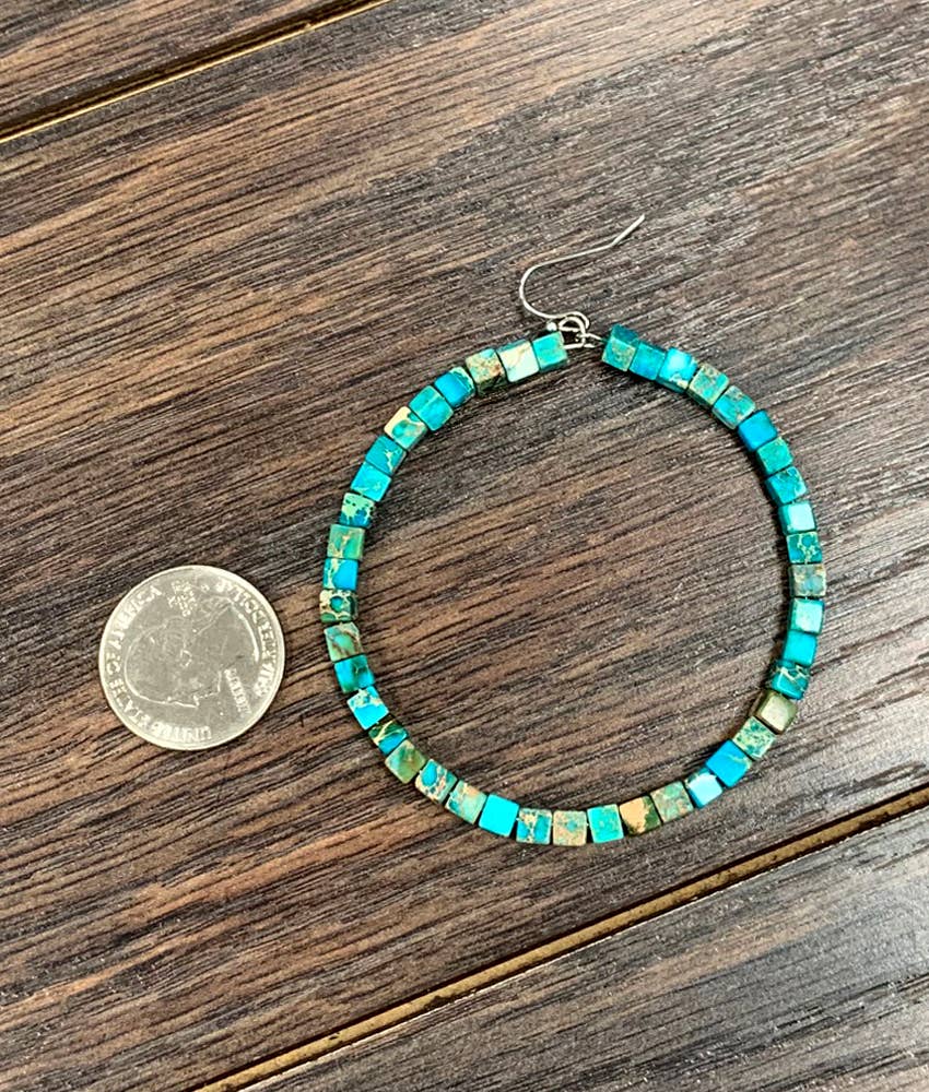 Handmade Square Gemstone Hoop Earrings