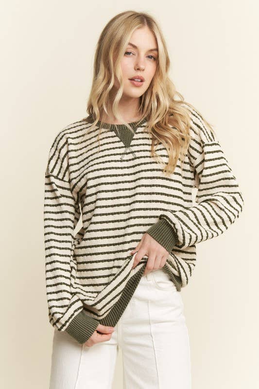 LONG SLEEVE STRIPE JACQUARD PRINT TOP