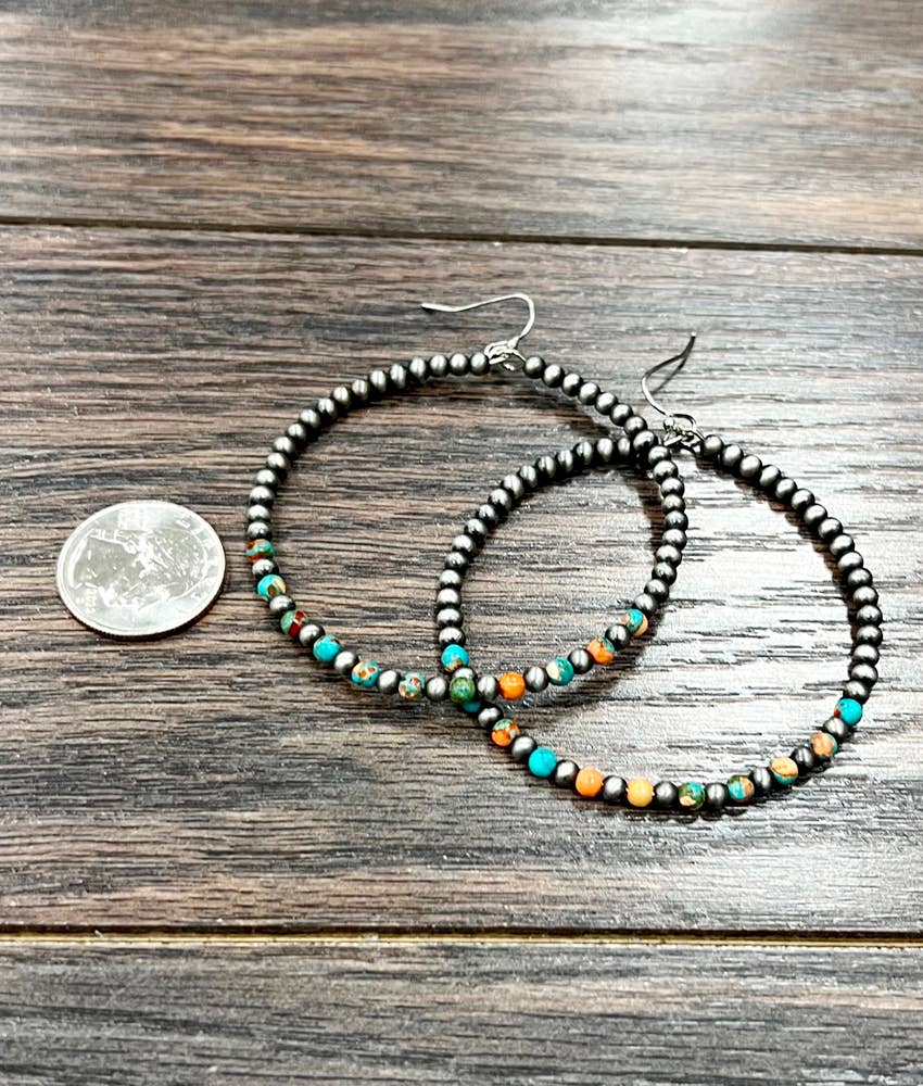 723810, Handmade Navajo Gemstone Hoop Earrings
