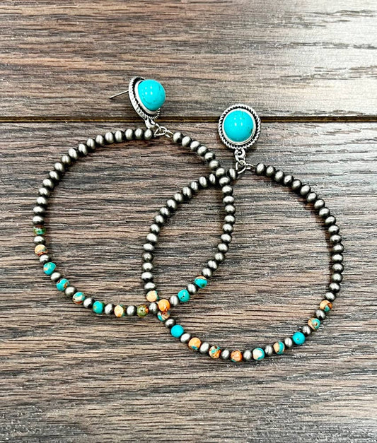 723811, Handmade Navajo Gemstone Hoop Post Earrings