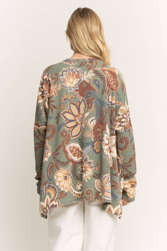 LONG SLEEVE PAISLEY URBAN RIBBED TOP