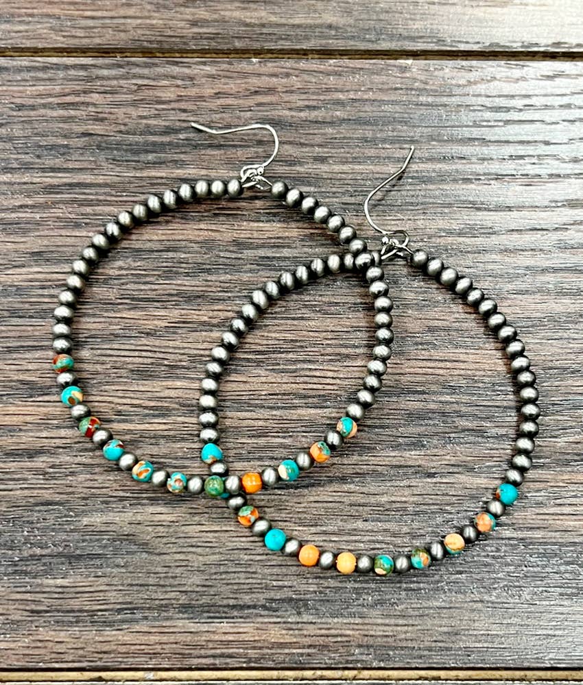 723810, Handmade Navajo Gemstone Hoop Earrings