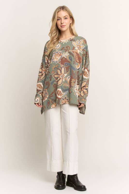 LONG SLEEVE PAISLEY URBAN RIBBED TOP