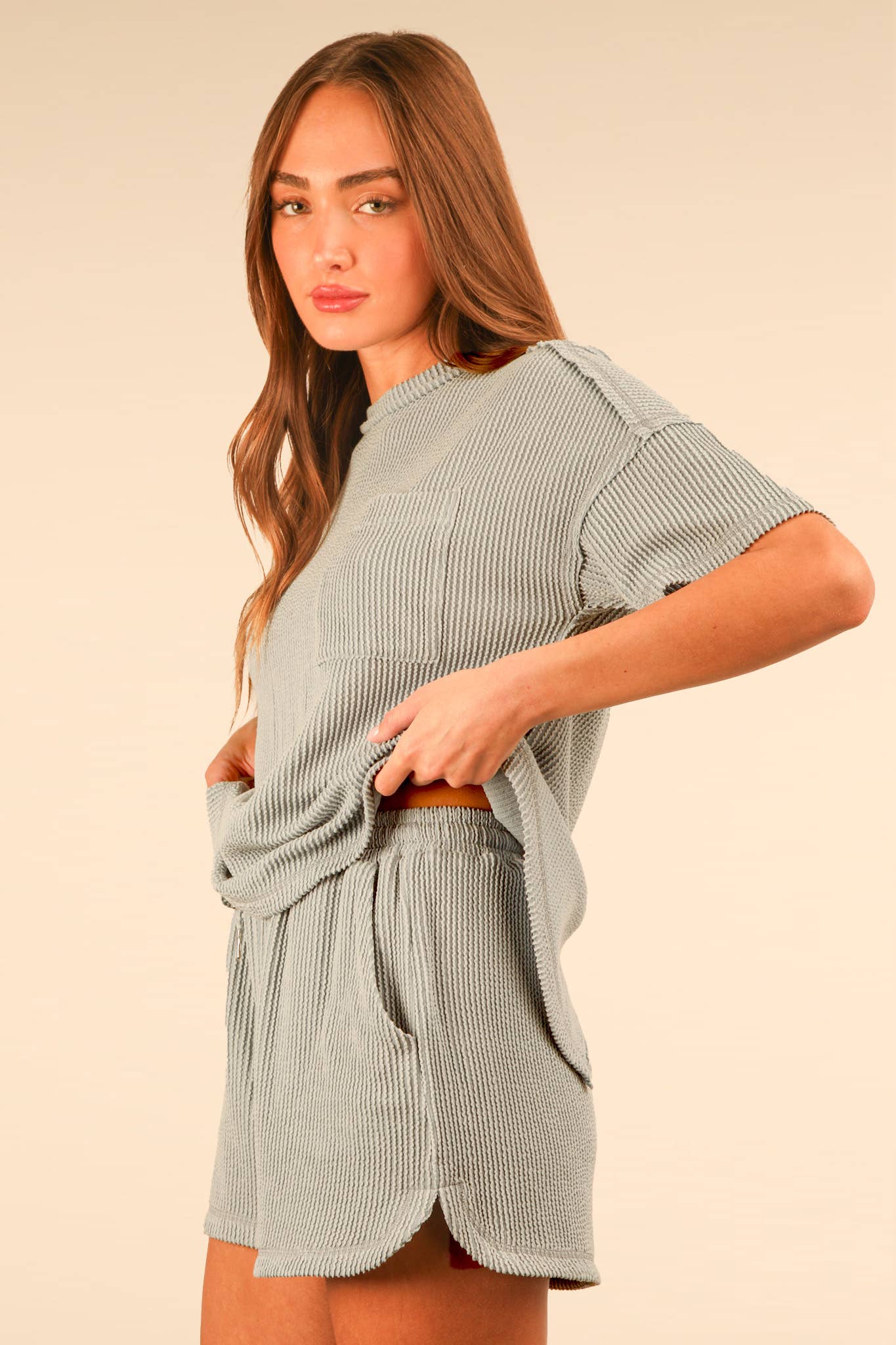 Oversized Two Tone Double Knit Top & Shorts