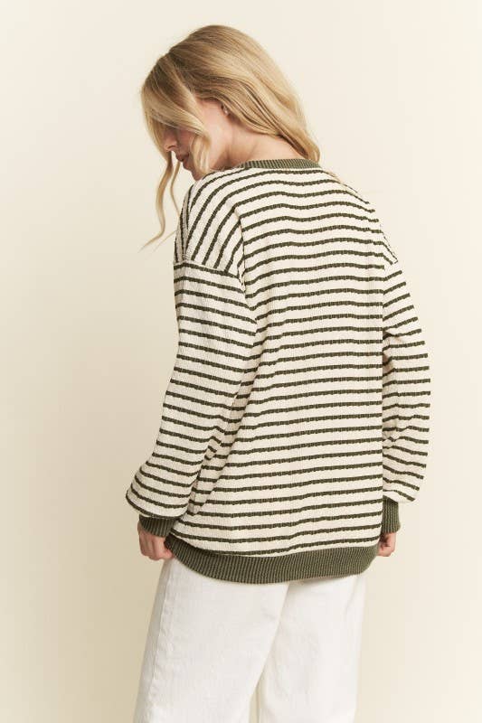 LONG SLEEVE STRIPE JACQUARD PRINT TOP