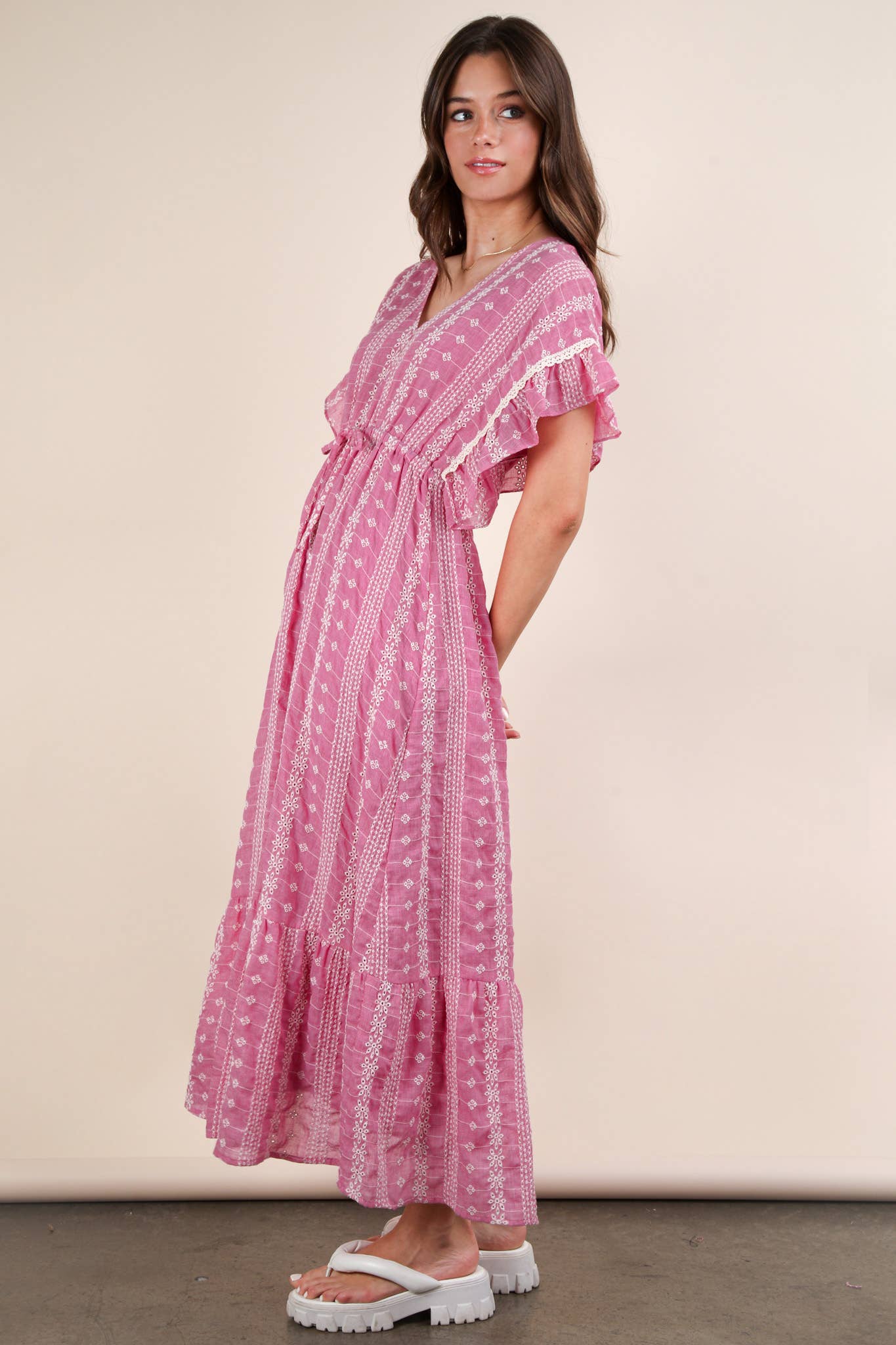 Embroidered Boho Ruffled Midi Dress