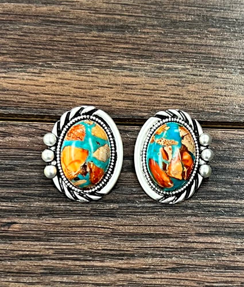 725323, 20mm Oval Gemstone Stud Earrings