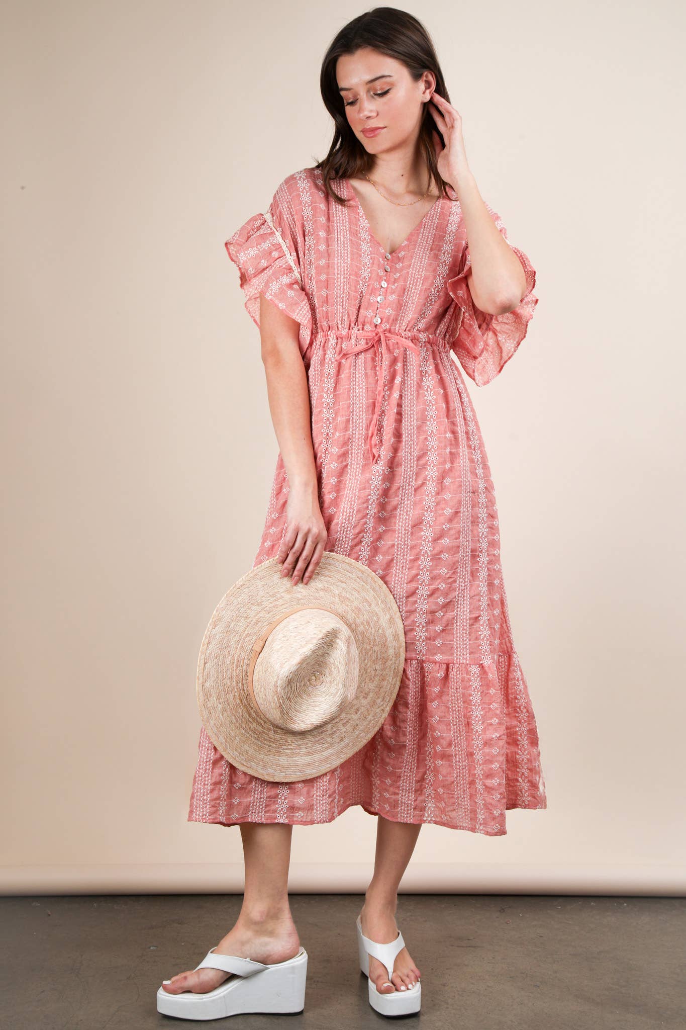 Embroidered Boho Ruffled Midi Dress
