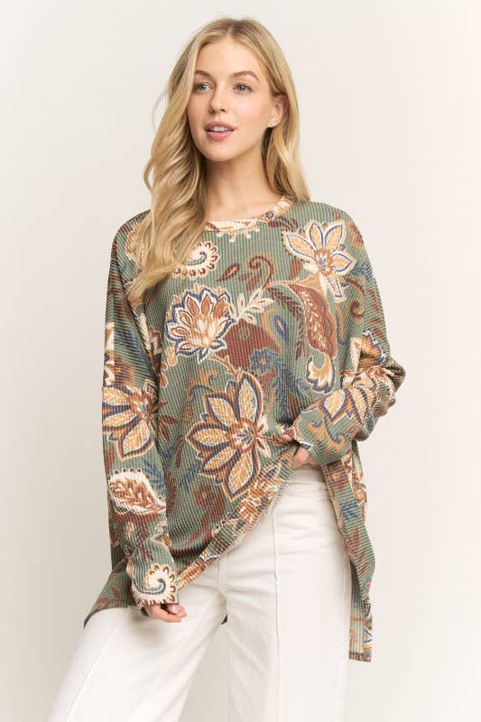 LONG SLEEVE PAISLEY URBAN RIBBED TOP