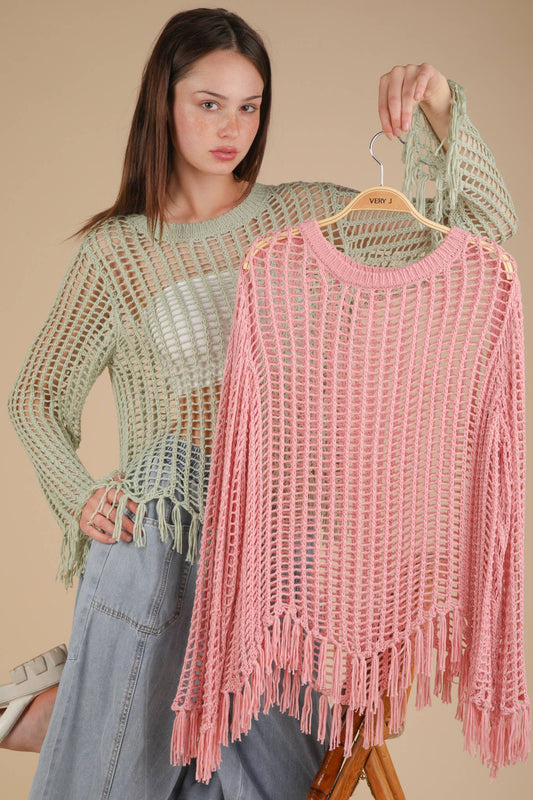 Oversized Net Summer Crochet Knit Sweater Top
