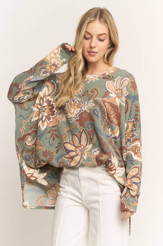 LONG SLEEVE PAISLEY URBAN RIBBED TOP