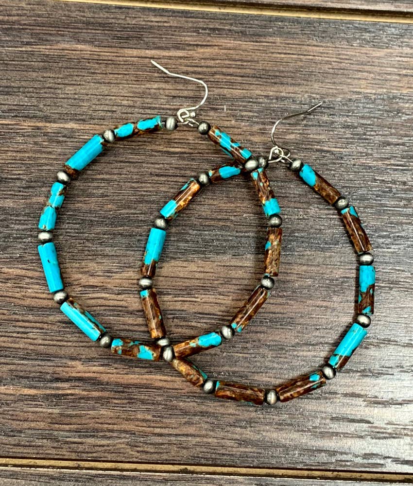722809, Handmade Cylindrical Gemstone Hoop Earrings