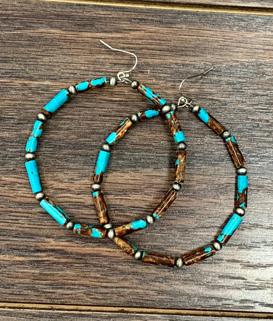 722809, Handmade Cylindrical Gemstone Hoop Earrings