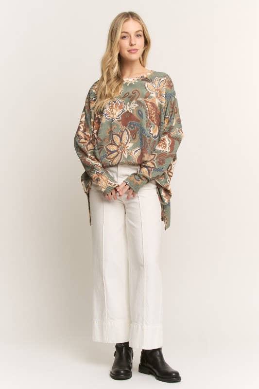 LONG SLEEVE PAISLEY URBAN RIBBED TOP