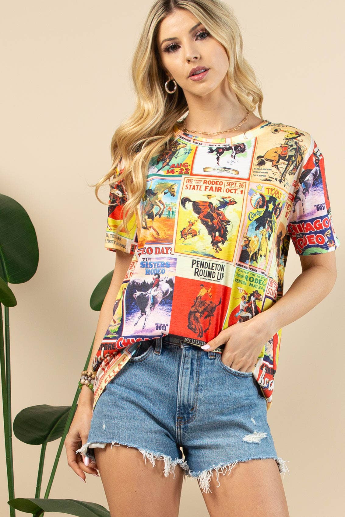 WESTERN VINTAGE PRINT SHORT SLEEVE T-SHIRT