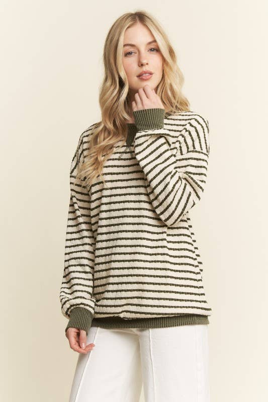 LONG SLEEVE STRIPE JACQUARD PRINT TOP